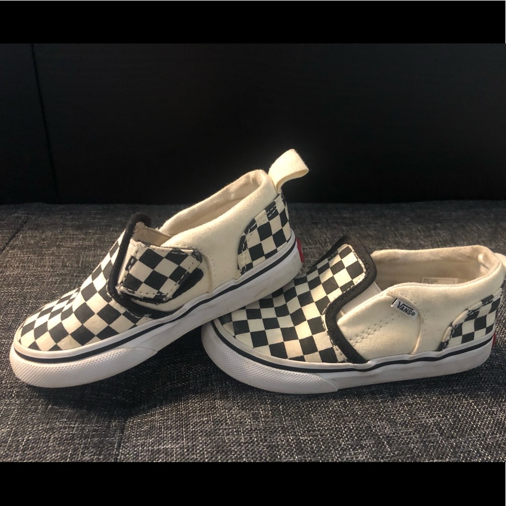 Toddler slip on checkered VANS.